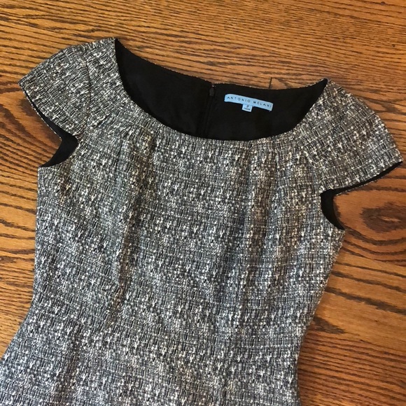 Sz 2 ANTONIO MELANI cap sleeve dress black tweed - Picture 2 of 5